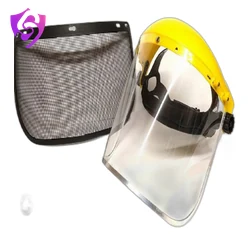 Face shield with mesh visor on a yellow carrier