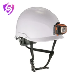 White safety helmet with LED headlamp