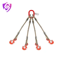 Four-leg wire rope sling with master link and hooks