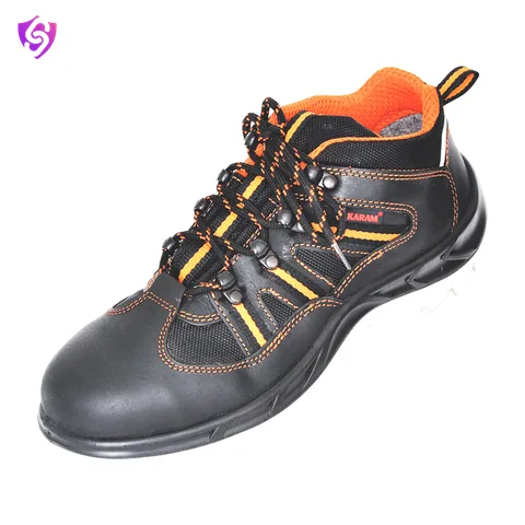 Karam Executive Sporty Lace-up Black And Orange Leather Safety Shoes