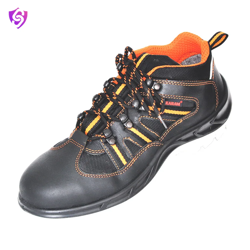 Karam Executive Sporty Lace-up Black And Orange Leather Safety Shoes