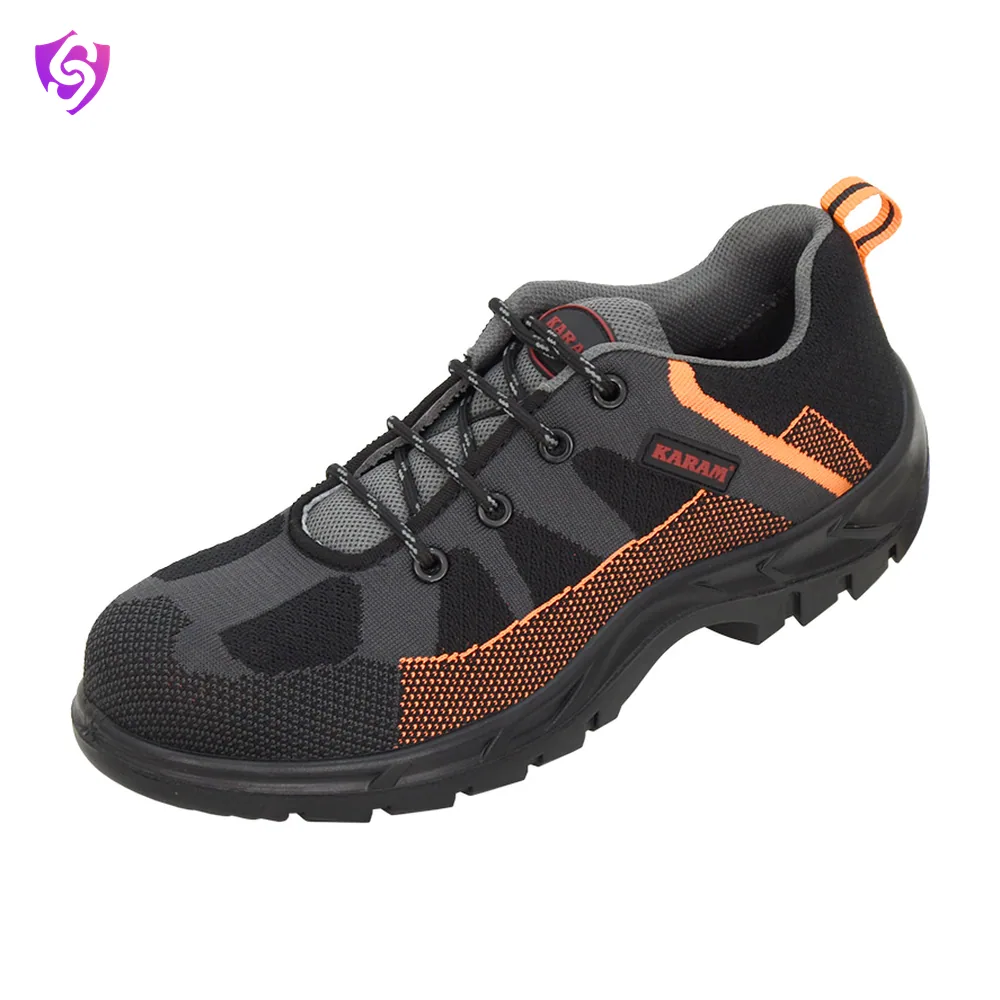 Karam Flytex Grey And Orange Sporty Safety Lace-up