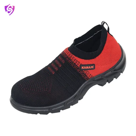 Karam Flytex Red and Black Sporty Slip-on Safety Shoes
