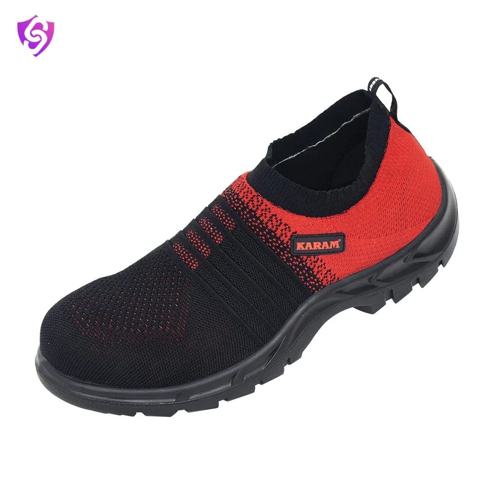 Karam Flytex Red and Black Sporty Slip-on Safety Shoes