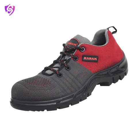 Karam Flytex Red and Grey Sporty Safety Shoes