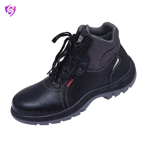 Karam Quick Release Ankle Height Black Leather Safety Shoes