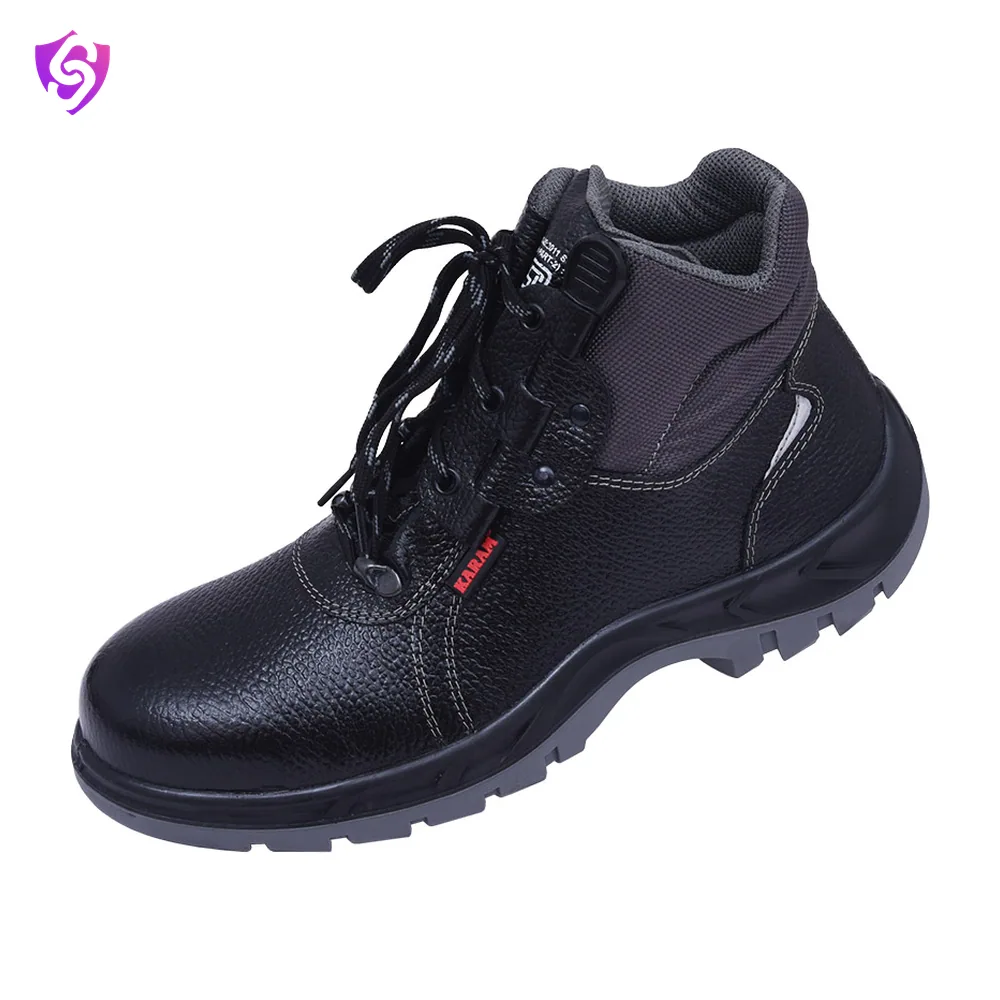 Karam Quick Release Ankle Height Black Leather Safety Shoes