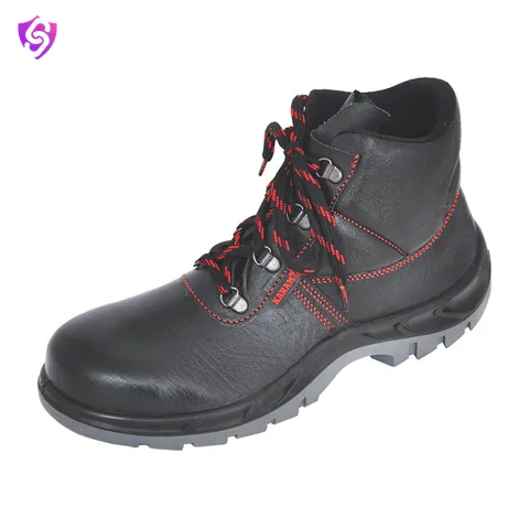 Karam Workman Ankle Black Leather Red Stitched Safety Shoes