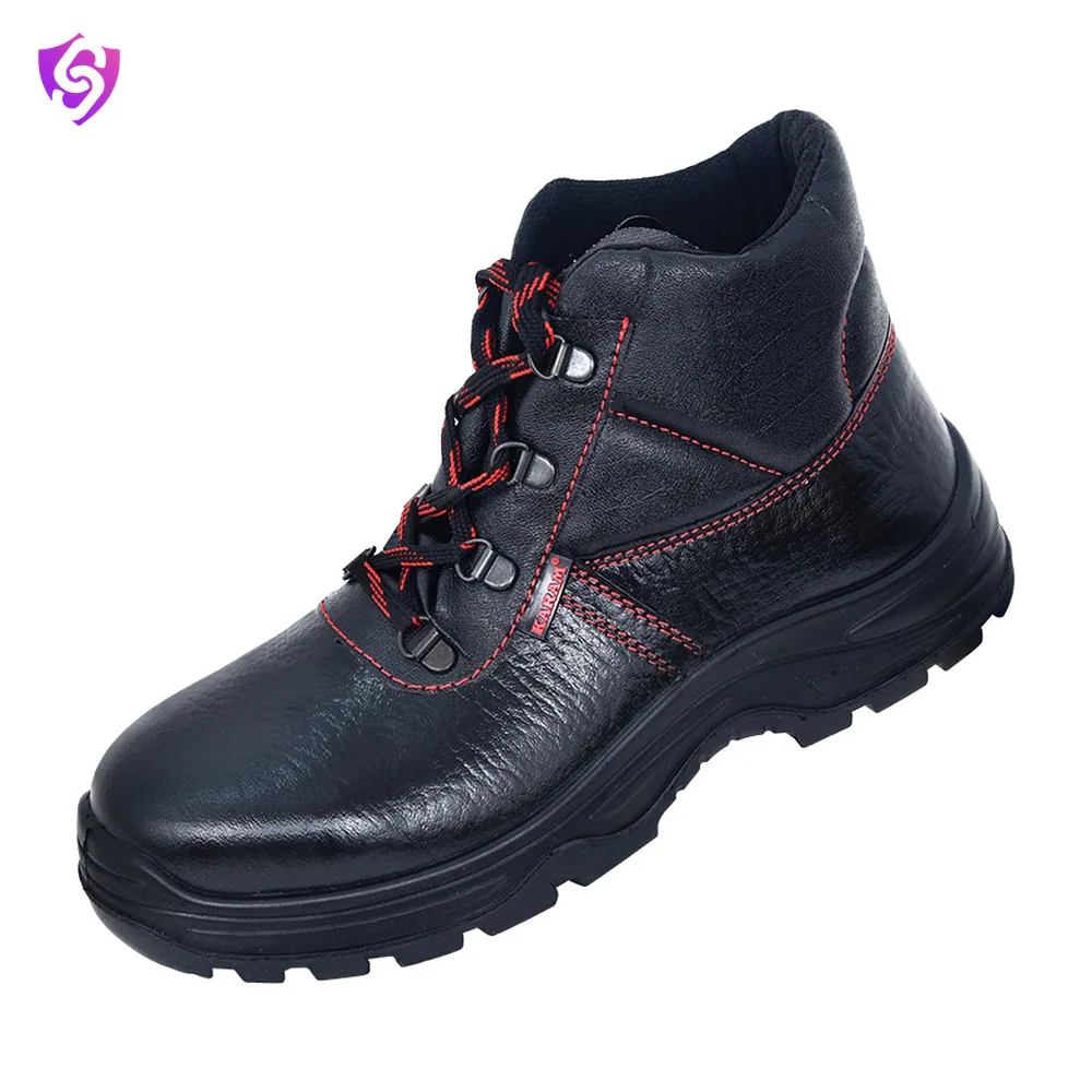 Karam Workman Ankle Black Leather Red Stitched Safety Shoes With Nitrile Sole